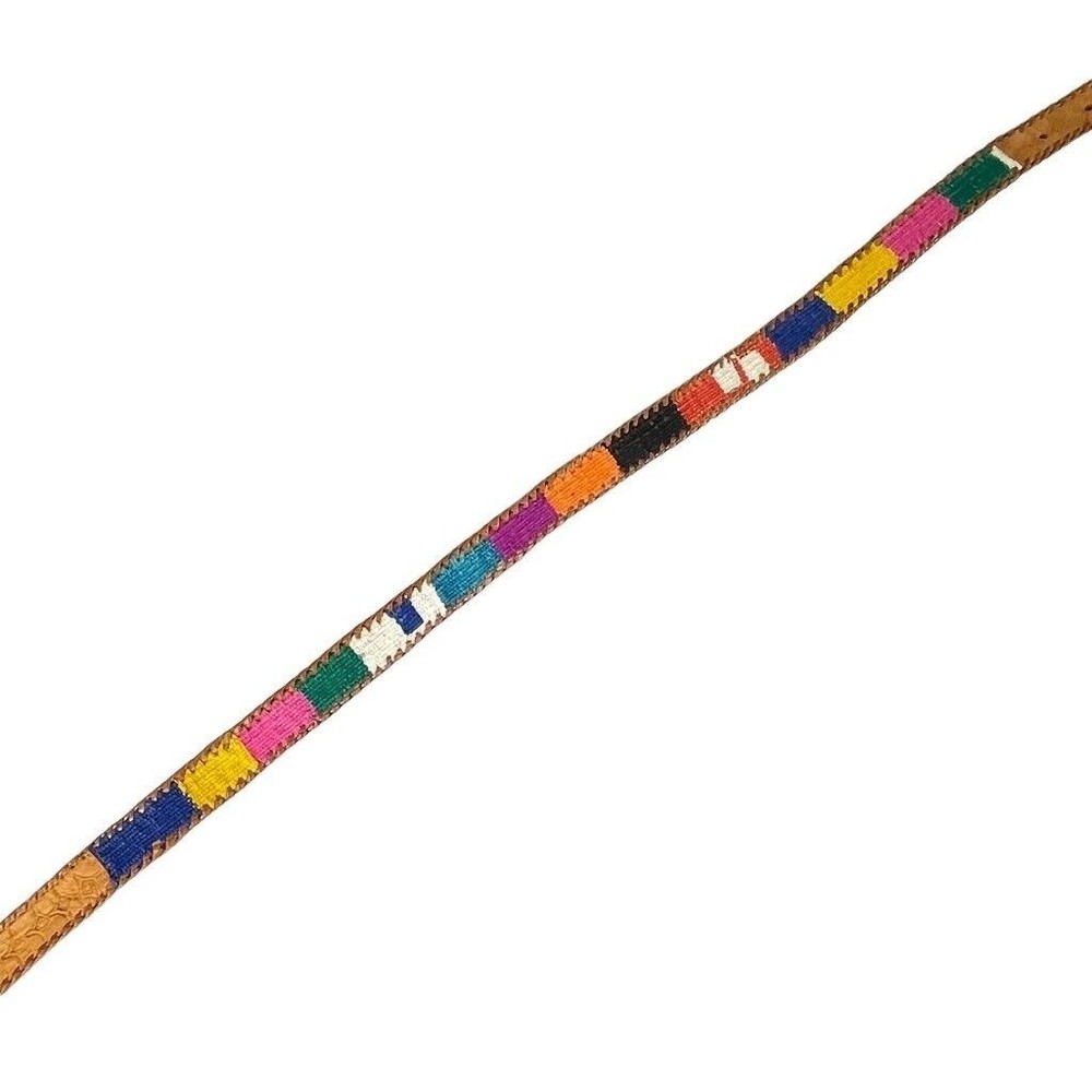 Tooled Leather & Elastic Woven Women's Belt Rainbow Color Fits Medium~Large - Picture 9 of 12
